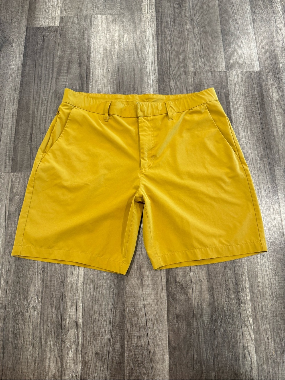 Fabletics Men's Mustard Yellow Flat-Front Shorts